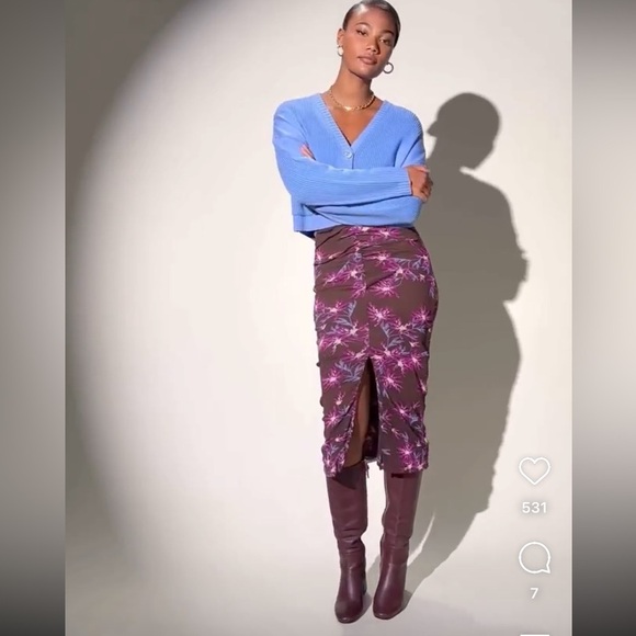 DIANE VON FURSTENBERG / clementine ruched mesh floral midi dress Bodycon XXS - Picture 8 of 13